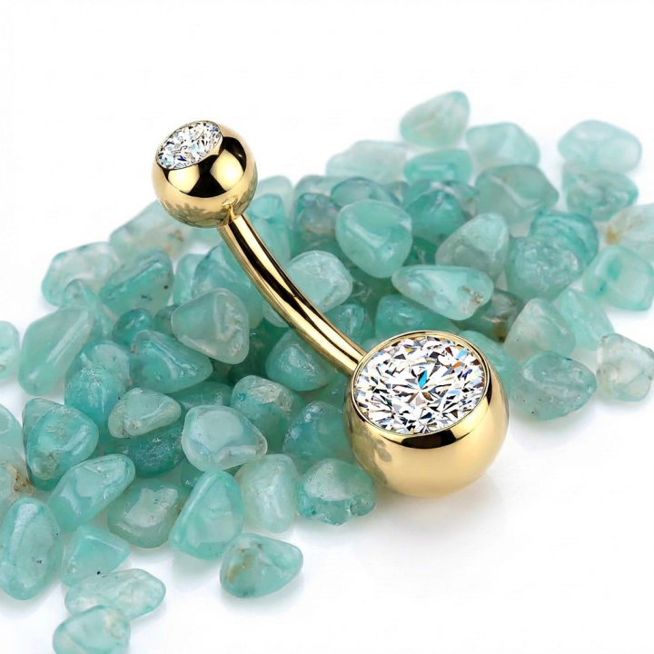 Venusia | Piercing Nombril Titane ASTM F136 Doré PVD Zircons