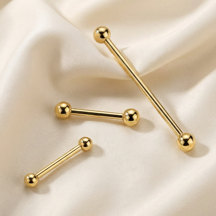 Isis | Piercing Barbell Titane ASTM F136 Doré PVD – Téton, Industriel