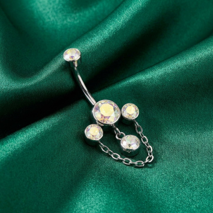 Cascade Boréale | Piercing Nombril Titane ASTM F136 Zircons Aurore Boréale Chaînes
