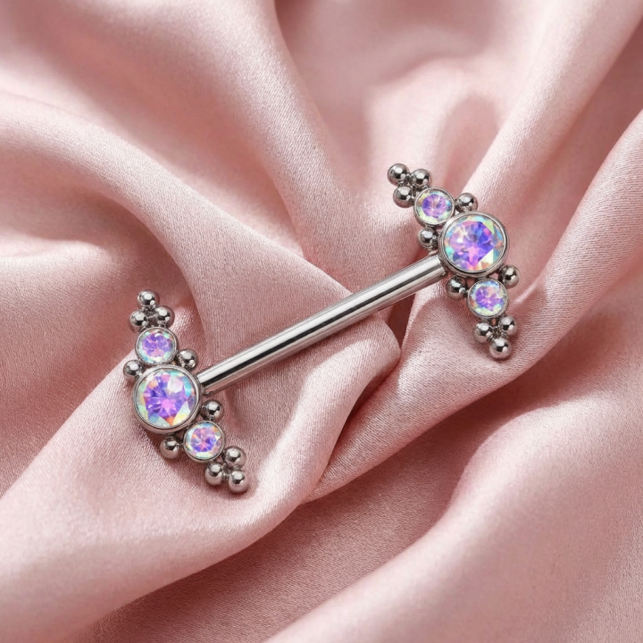 Stelya | Piercing Téton Titane ASTM F136 Zircon Aurore Boréale 14mm