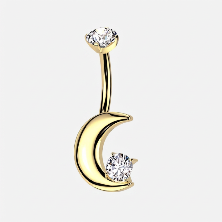 Luna | Piercing Nombril Lune Titane ASTM F136 Doré PVD Zircon