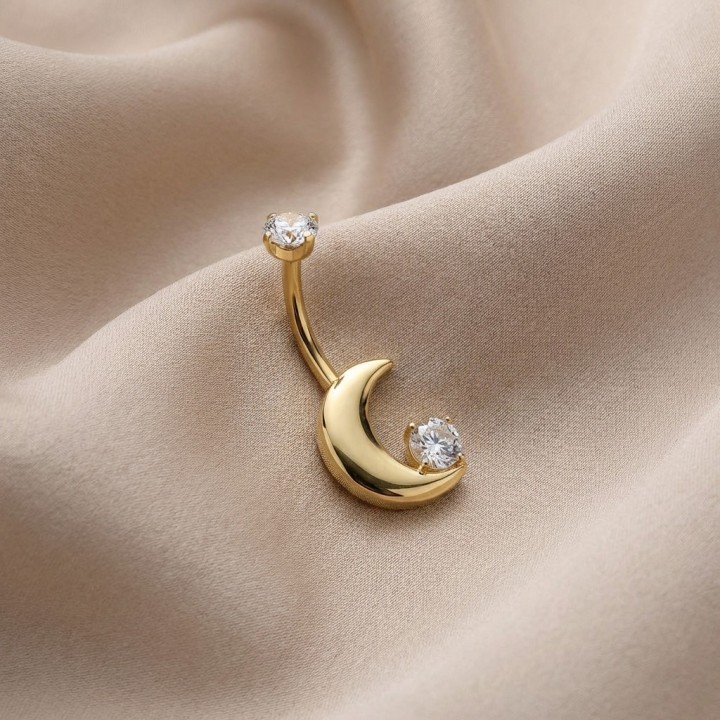 Luna | Piercing Nombril Lune Titane ASTM F136 Doré PVD Zircon