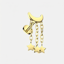 Astra | Piercing Oreille Lune Étoiles Titane ASTM F136 Doré