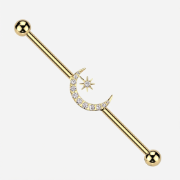 Stelluna | Piercing Industriel Lune Étoile Titane ASTM F136 Doré PVD