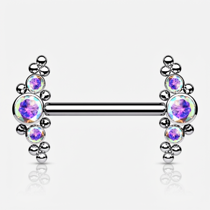 Stelya | Piercing Téton Titane ASTM F136 Zircon Aurore Boréale 14mm