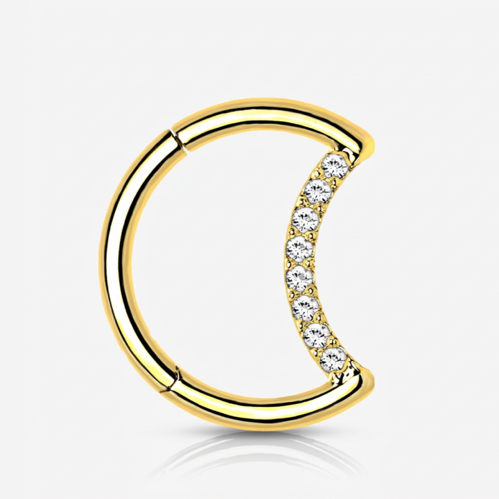 Halvmane | Piercing Daith Lune Titane ASTM F136 Doré PVD Zircons