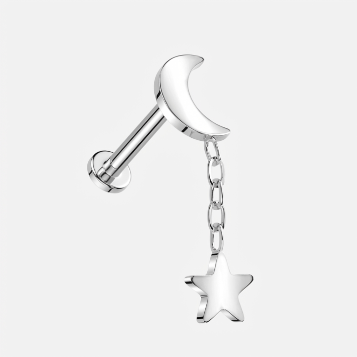 Celestia | Piercing hélix Lune Étoile Titane ASTM F136 Chaînette