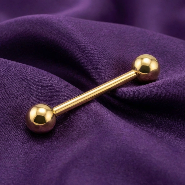 Piercing Barbell Titane ASTM F136 Doré PVD – 12 mm, 35 mm